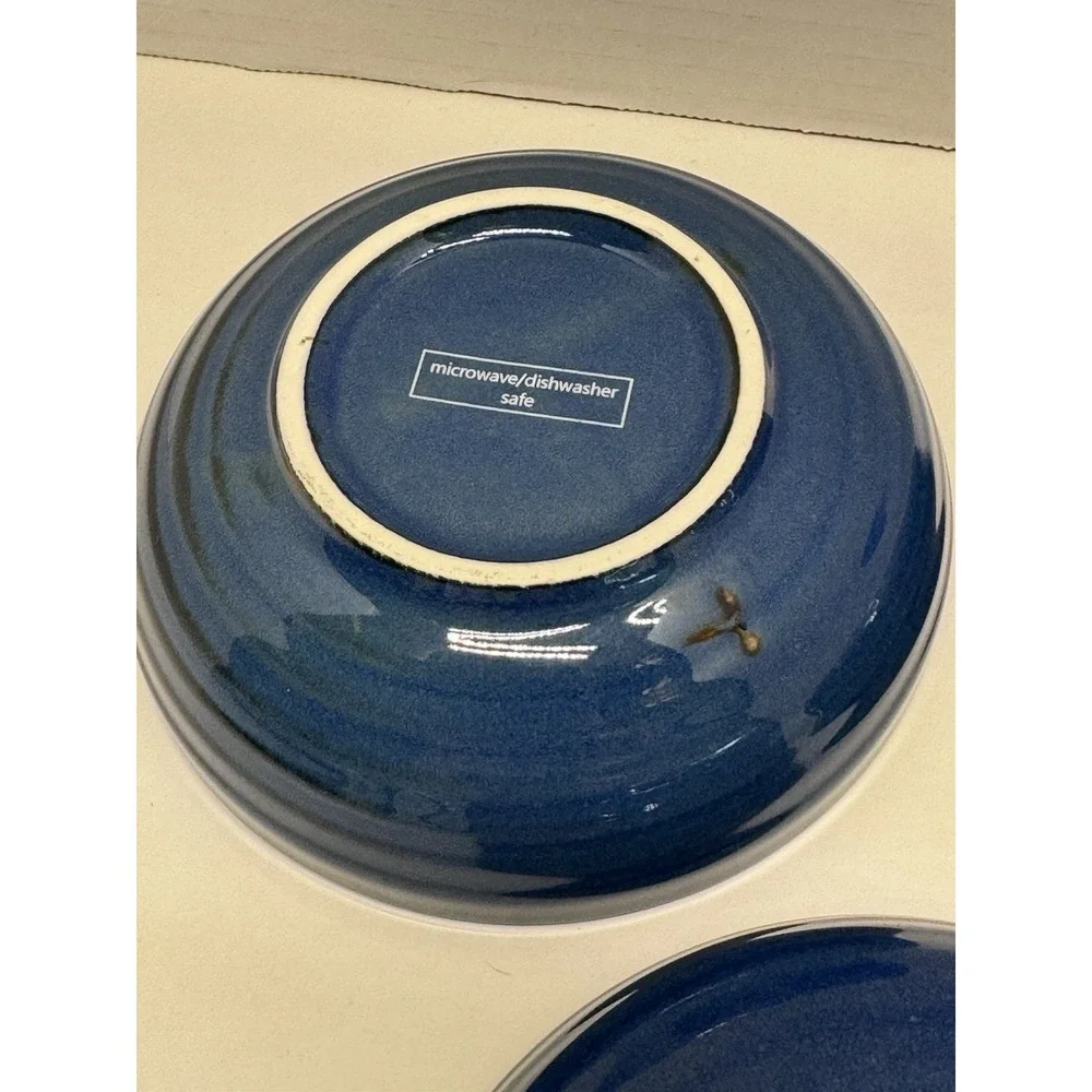 3 Creative Co-Op Stoneware Dipping Bowls Blue White Japanese Pattern EUC!